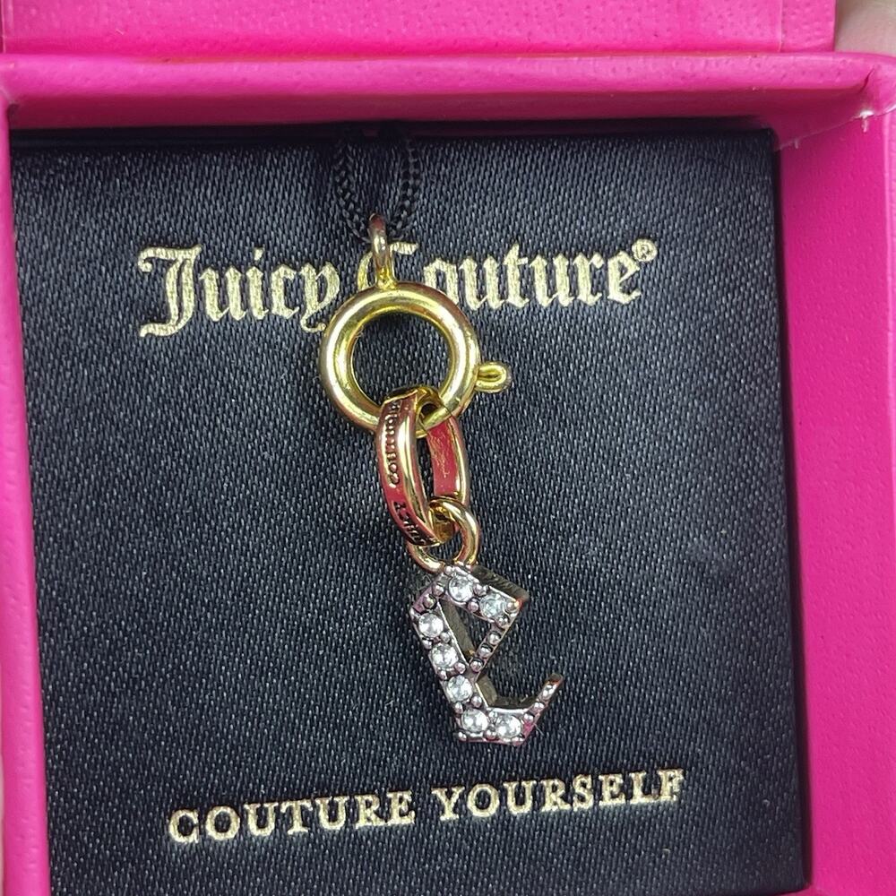 Juicy Couture Letter E Dangle Charm YJRU5481 Rhinestone Goldr NWT w/ Box